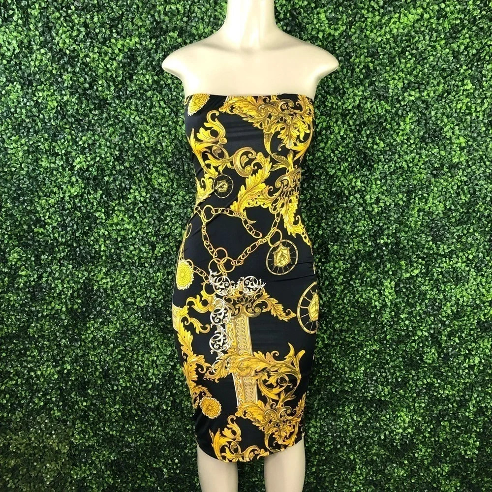 Black and‎ gold tube  dress nwt